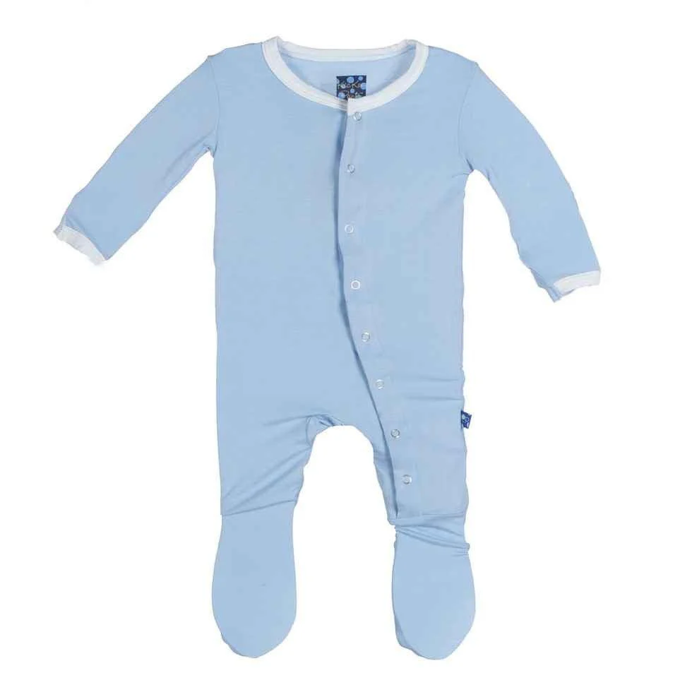 Boys Solid Bamboo Footie with Snaps, Pond w/ Natural Contrast Trim - Pond - Image 3