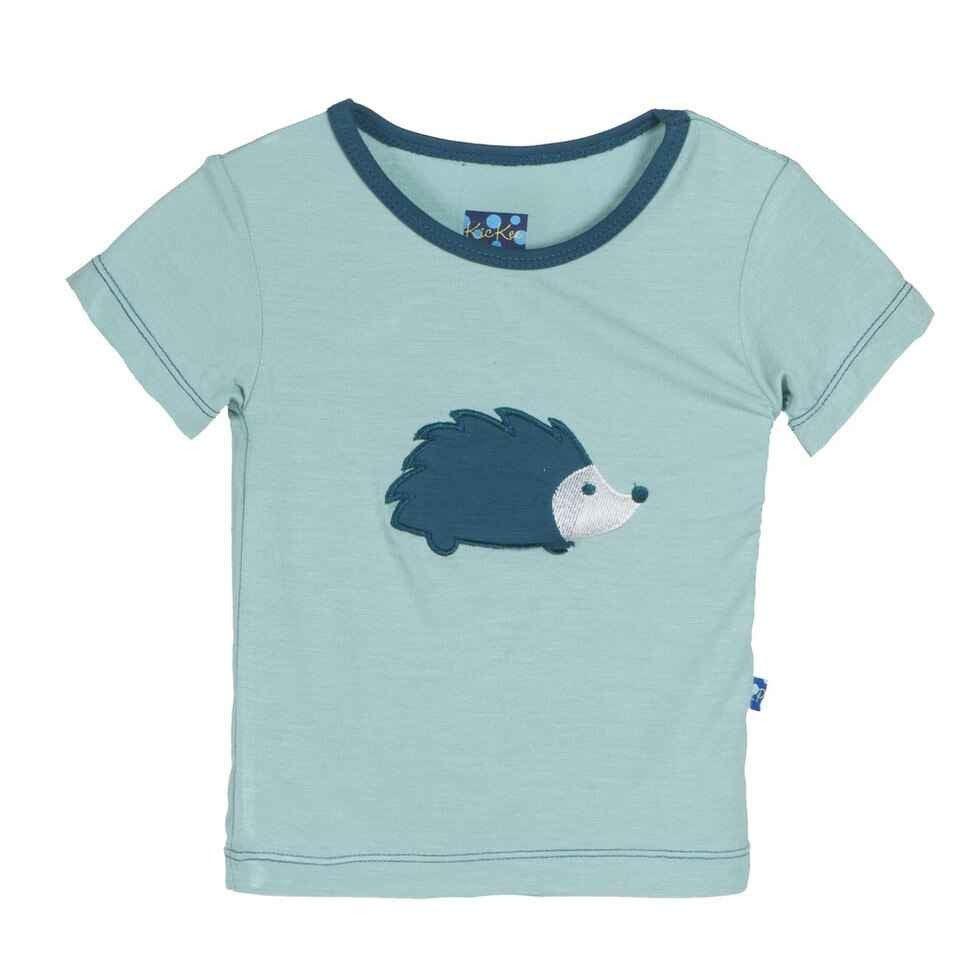 Boy's Bamboo Short Sleeve Applique Tee, Jade Hedgehog - Image 5