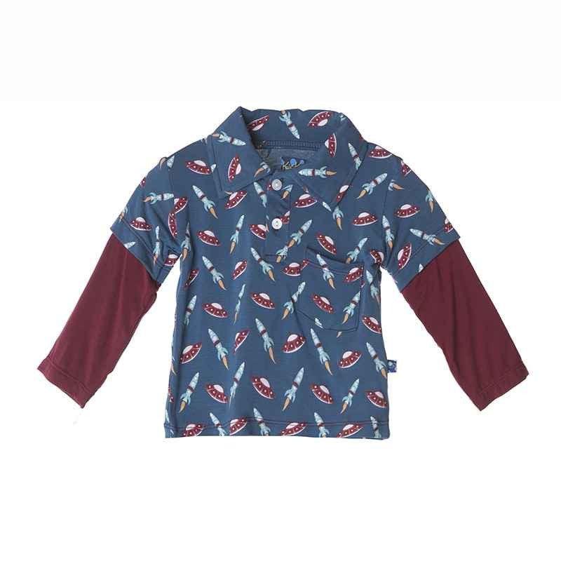 Bamboo Long Sleeve Double Layer Polo Shirt, Twilight Space Travel - Image 4